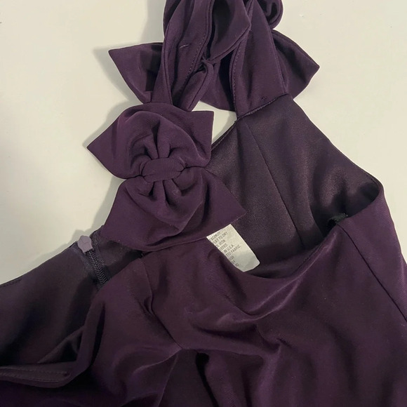 J.B.S. Dress Size 10 Purple Midi Sheath Bow Straps Wedding Guest Party Cocktail - Picture 7 of 8